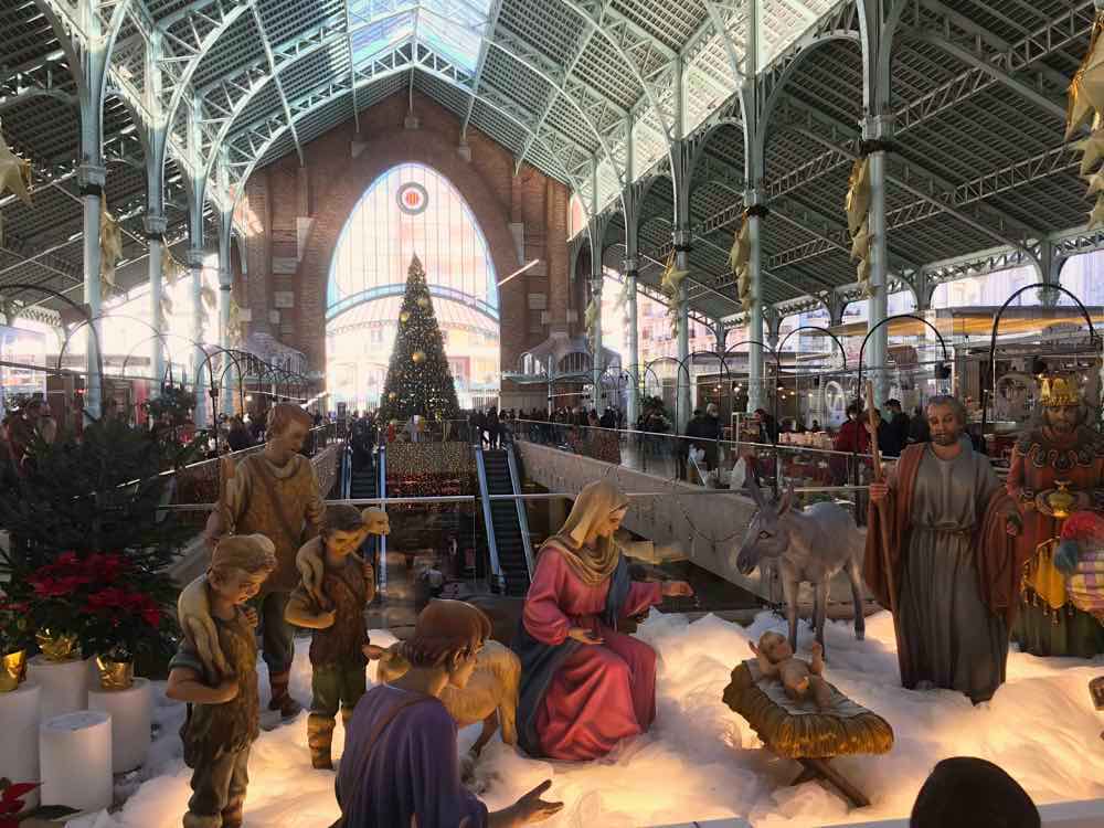 Christmas market and nativity scene