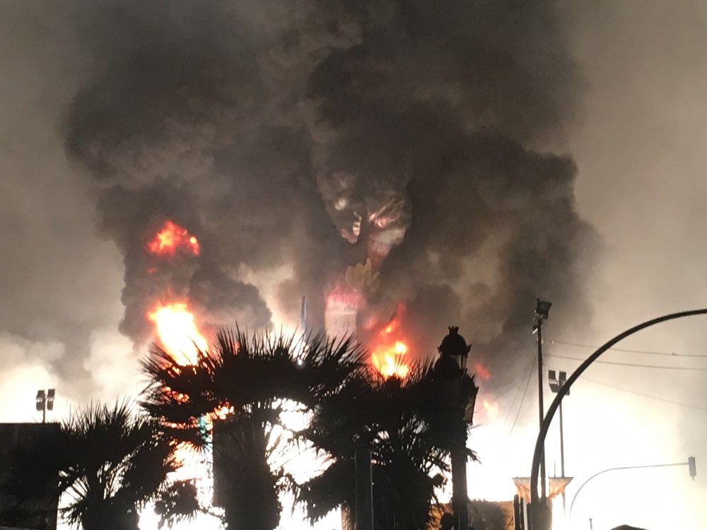 Fallas effigies burning in the street