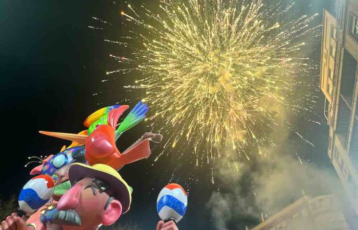 Fireworks and statue