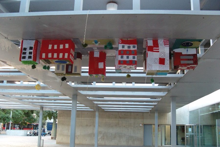 Artwork depicting upside down buildings