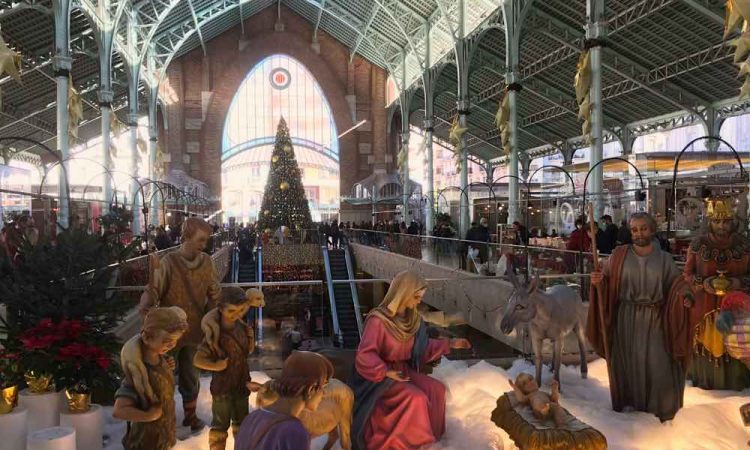 Christmas market and nativity scene